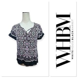 White House Black Market purple, black and white short sleeve top size 4